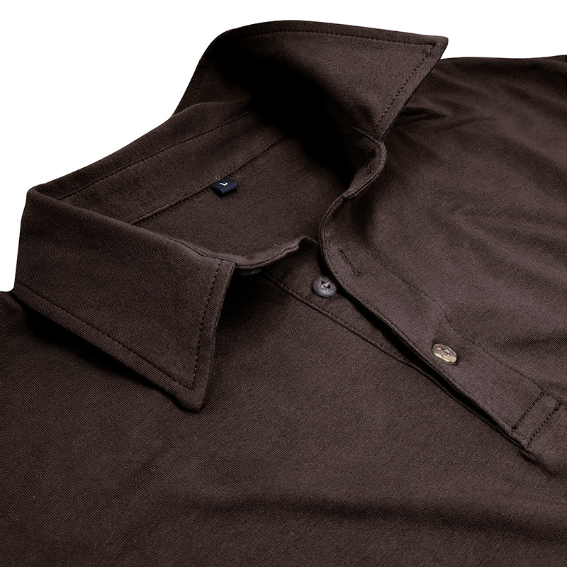 Outdoor Autumn/Winter New Style Lapel European and American Style Men's Solid Color Pure Cotton Long Sleeve Polo Shirt