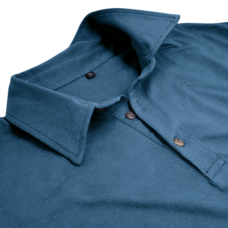 Outdoor Autumn/Winter New Style Lapel European and American Style Men's Solid Color Pure Cotton Long Sleeve Polo Shirt