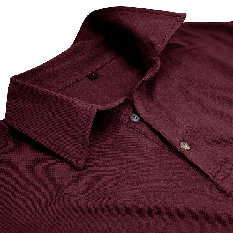 Outdoor Autumn/Winter New Style Lapel European and American Style Men's Solid Color Pure Cotton Long Sleeve Polo Shirt
