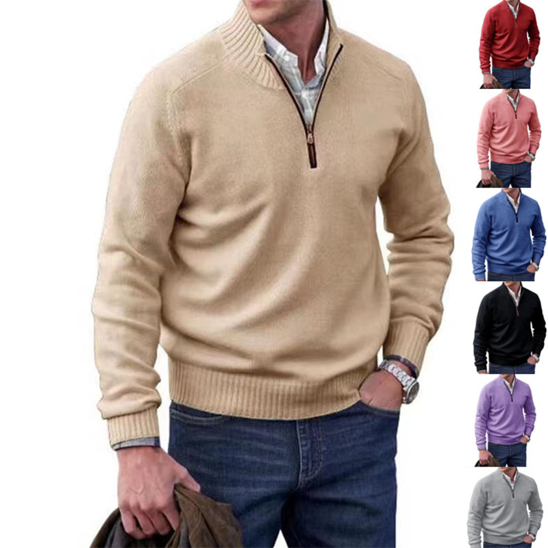 Men's Stand Collar Zipper Cashmere Basic Sweater