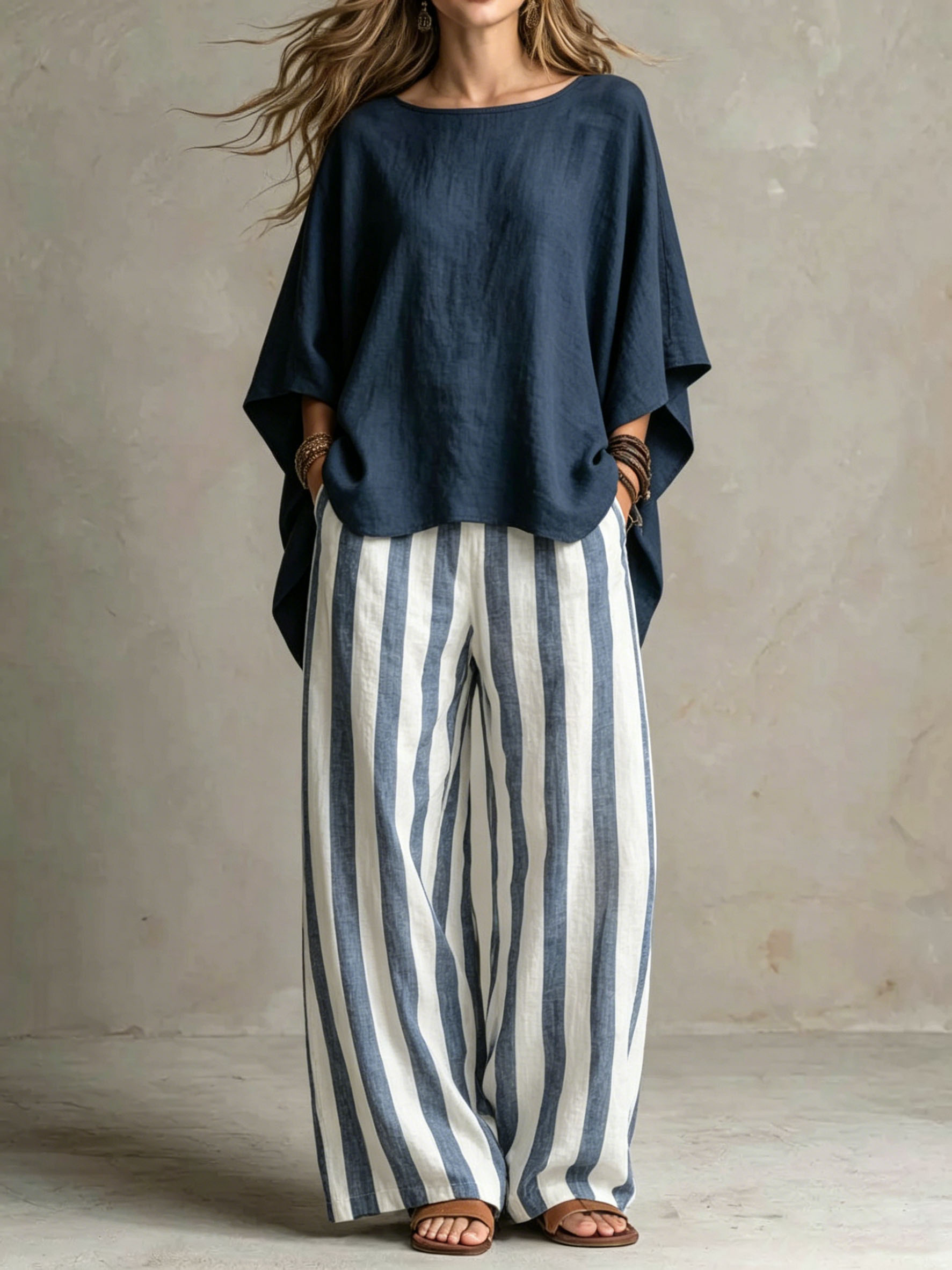 Women ' s Loose-Fit Linen-Blend Two-Piece Set
