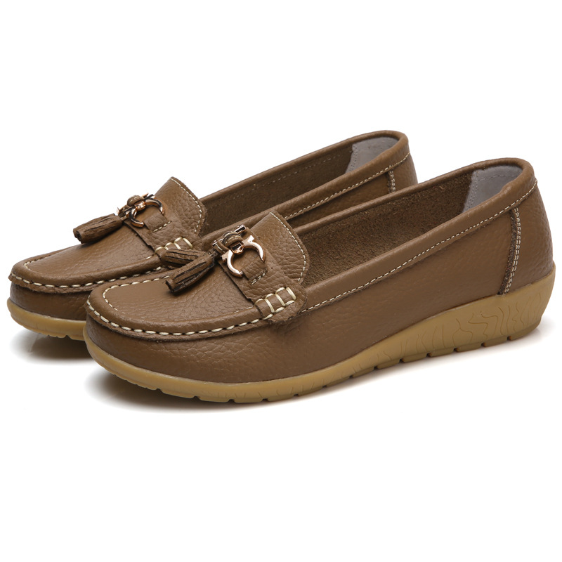 🔥Hot Sale🔥 Round-Toe Calfskin Flats, Breathable Orthopedic Slip-On Walking Shoes