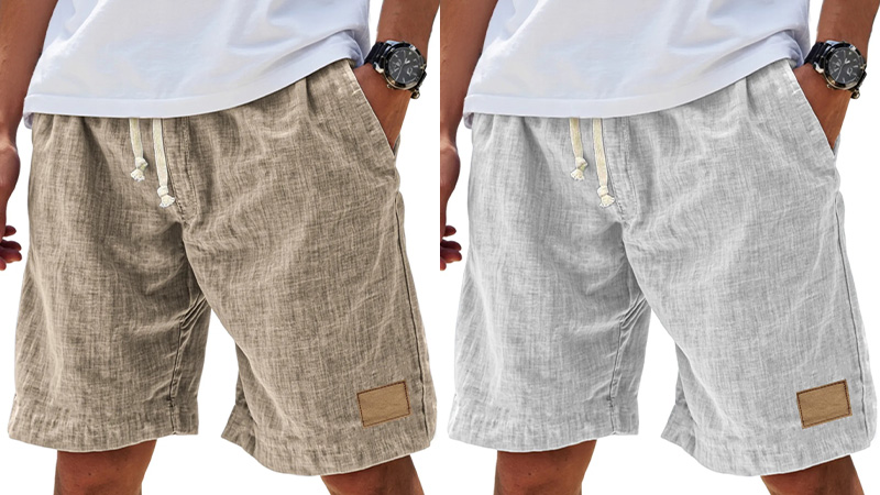 Men's Breathable Linen Embroidered Logo Loose Holiday Shorts