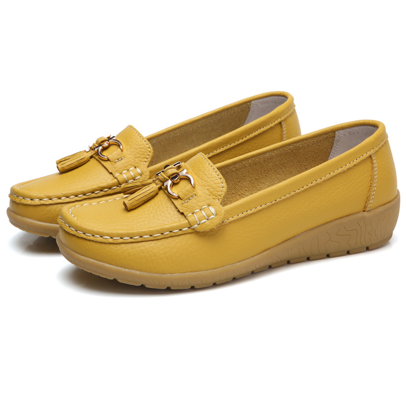 🔥Hot Sale🔥 Round-Toe Calfskin Flats, Breathable Orthopedic Slip-On Walking Shoes