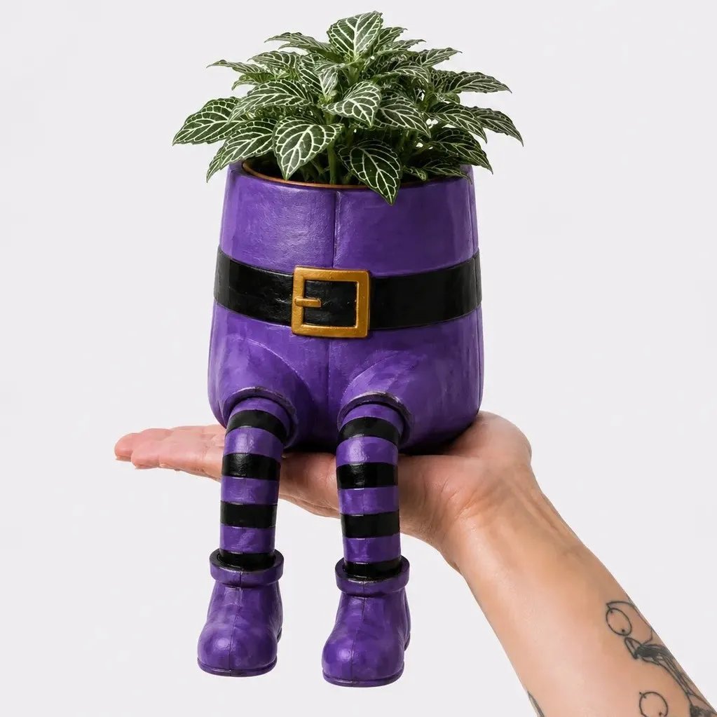 📍⏳  60% OFF – 🎃 Halloween Hanging Leg Planter | Hand-Painted Resin Character Pot for Succulents, Shelves, Desks, Porches & Spooky Seasonal Displays 🪴
