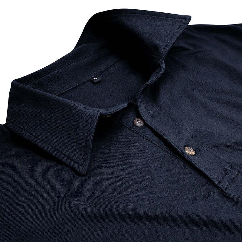 Outdoor Autumn/Winter New Style Lapel European and American Style Men's Solid Color Pure Cotton Long Sleeve Polo Shirt