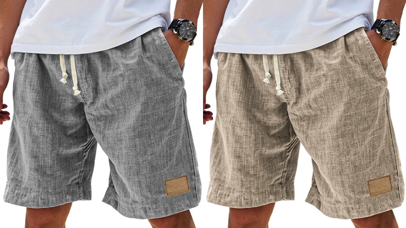 Men's Breathable Linen Embroidered Logo Loose Holiday Shorts