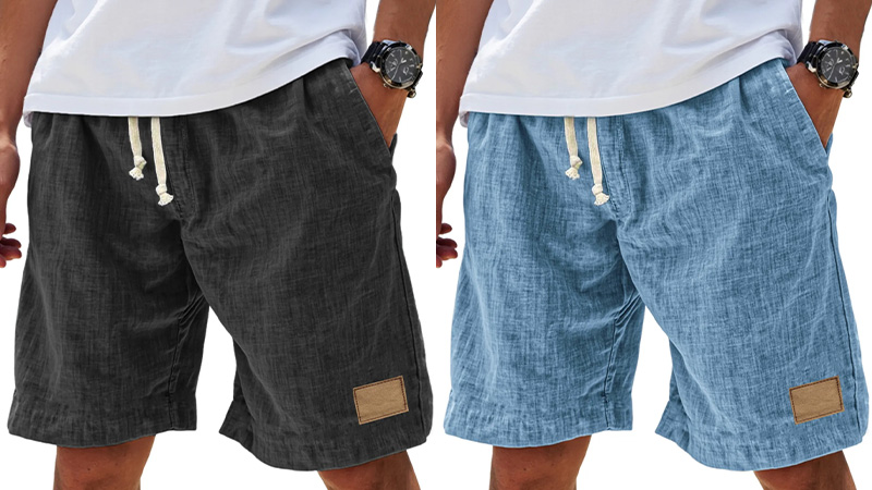 Men's Breathable Linen Embroidered Logo Loose Holiday Shorts