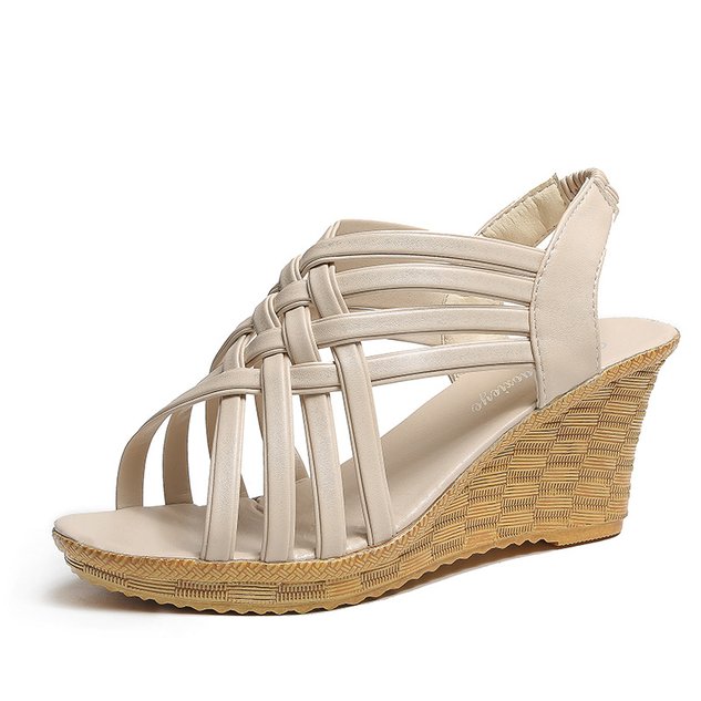 Summer street casual wedge sandals for women sexy fish mouth hollow woven wedge high heels