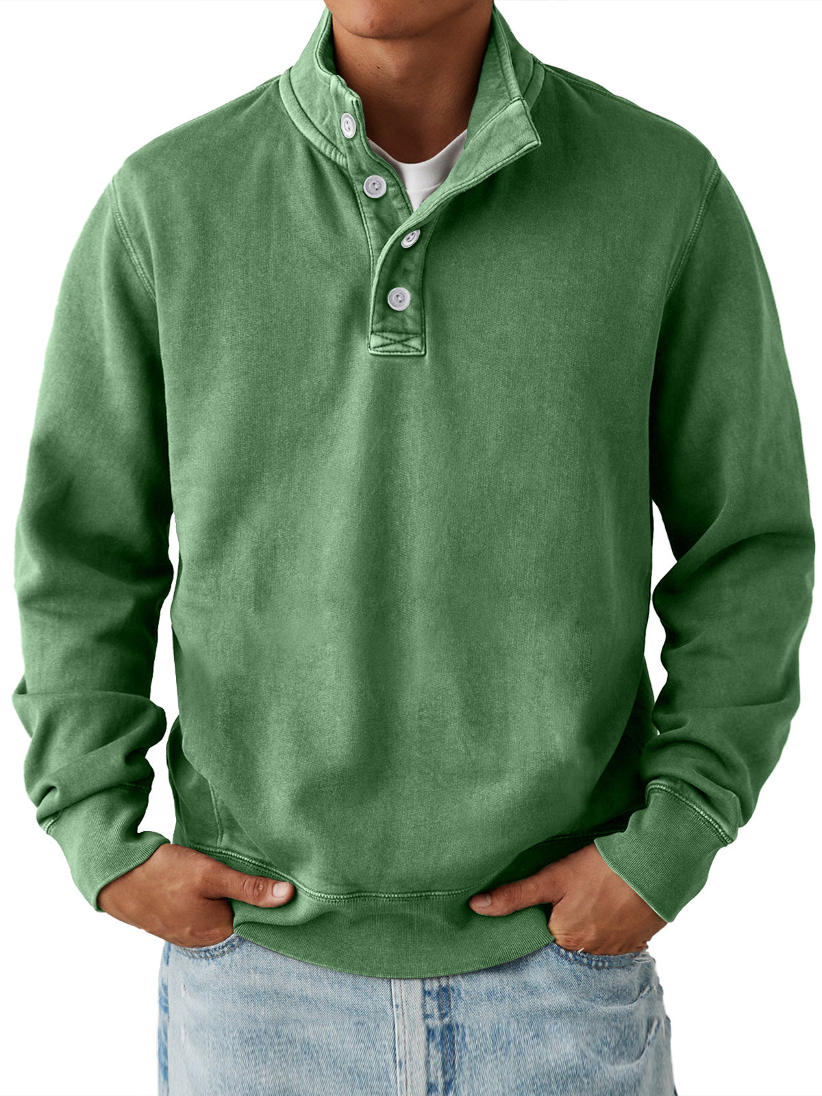Men'sCasualStandCollarButtonSolidColorComfortable Sweatshirt