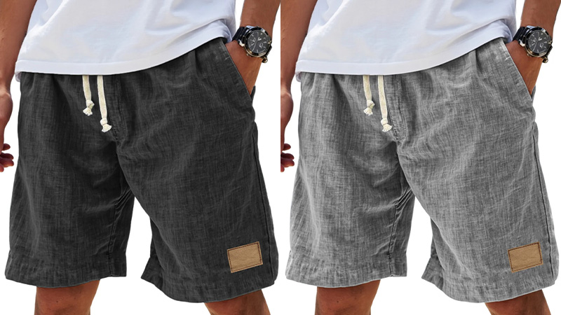 Men's Breathable Linen Embroidered Logo Loose Holiday Shorts