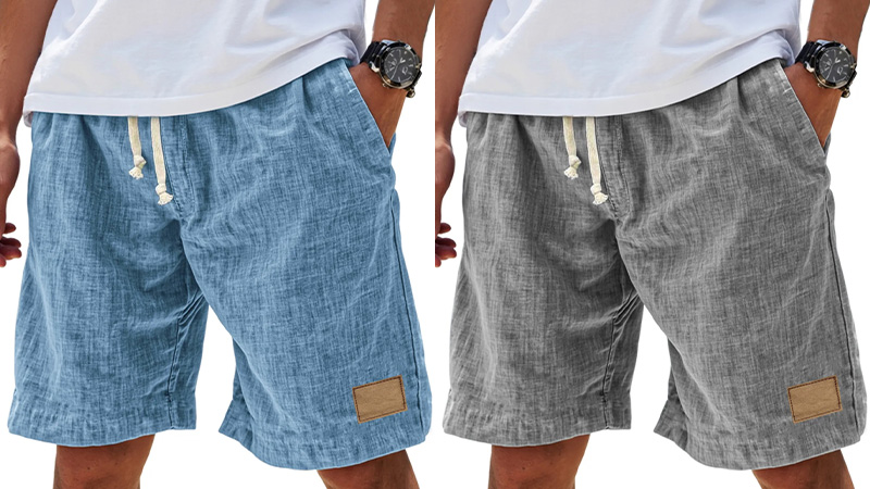 Men's Breathable Linen Embroidered Logo Loose Holiday Shorts