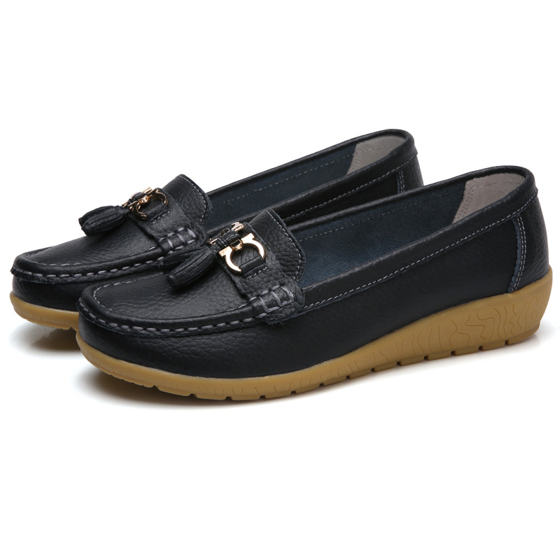 🔥Hot Sale🔥 Round-Toe Calfskin Flats, Breathable Orthopedic Slip-On Walking Shoes