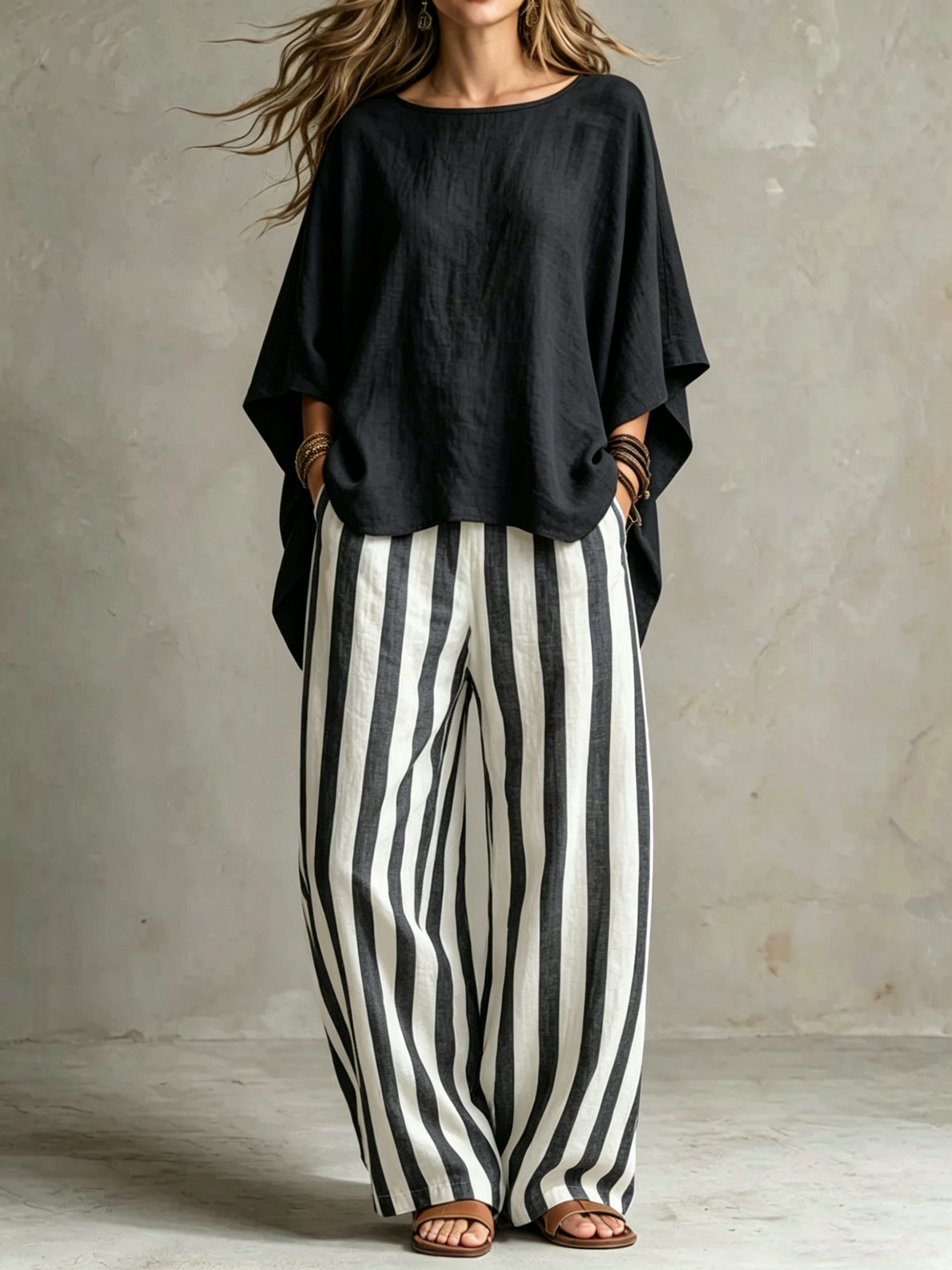 Women ' s Loose-Fit Linen-Blend Two-Piece Set