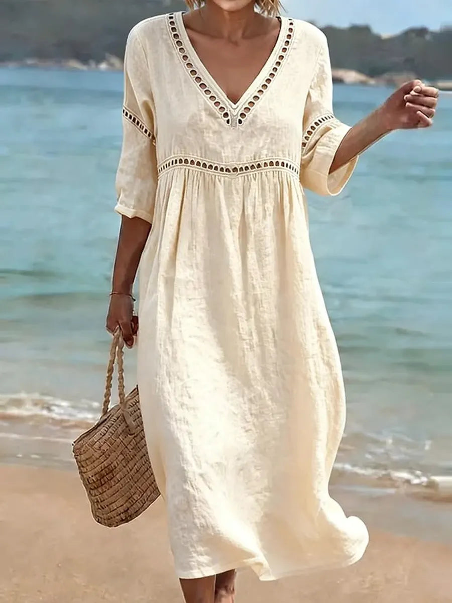 Women's Solid Color Retro Casual Stylish Vacation Cotton Dress