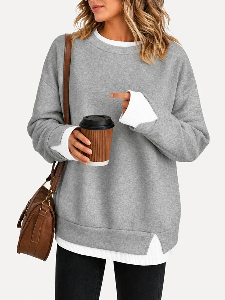 Women's Faux-Layered Oversized Crewneck Sweatshirt