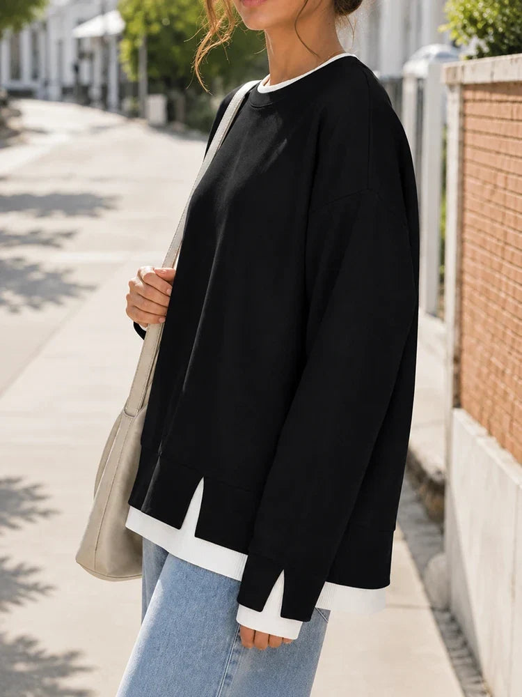 Women's Faux-Layered Oversized Crewneck Sweatshirt