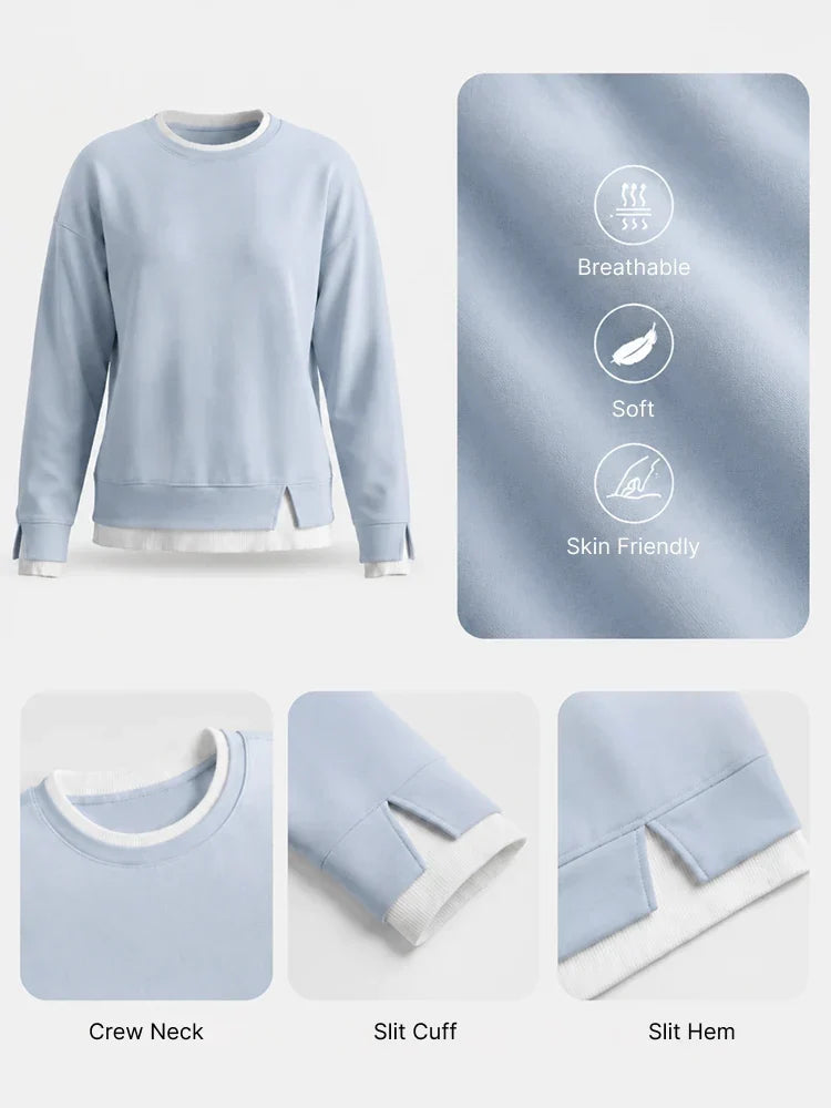Women's Faux-Layered Oversized Crewneck Sweatshirt