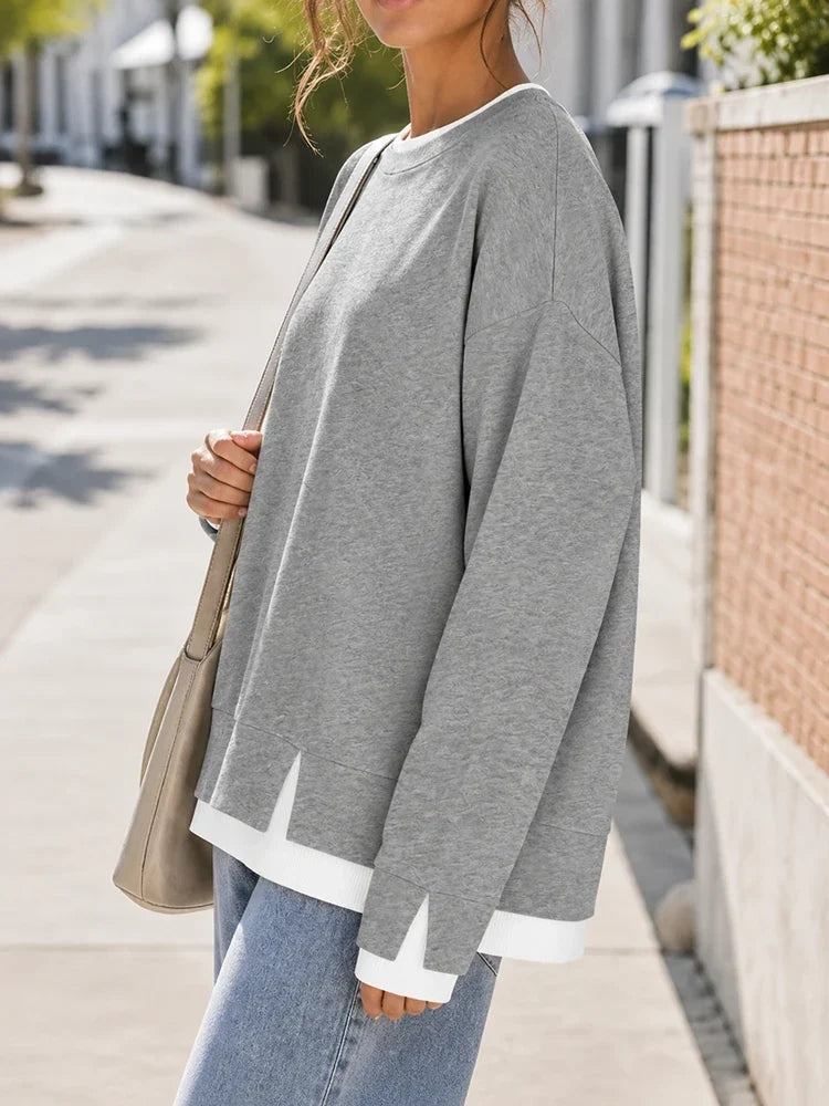 Women's Faux-Layered Oversized Crewneck Sweatshirt