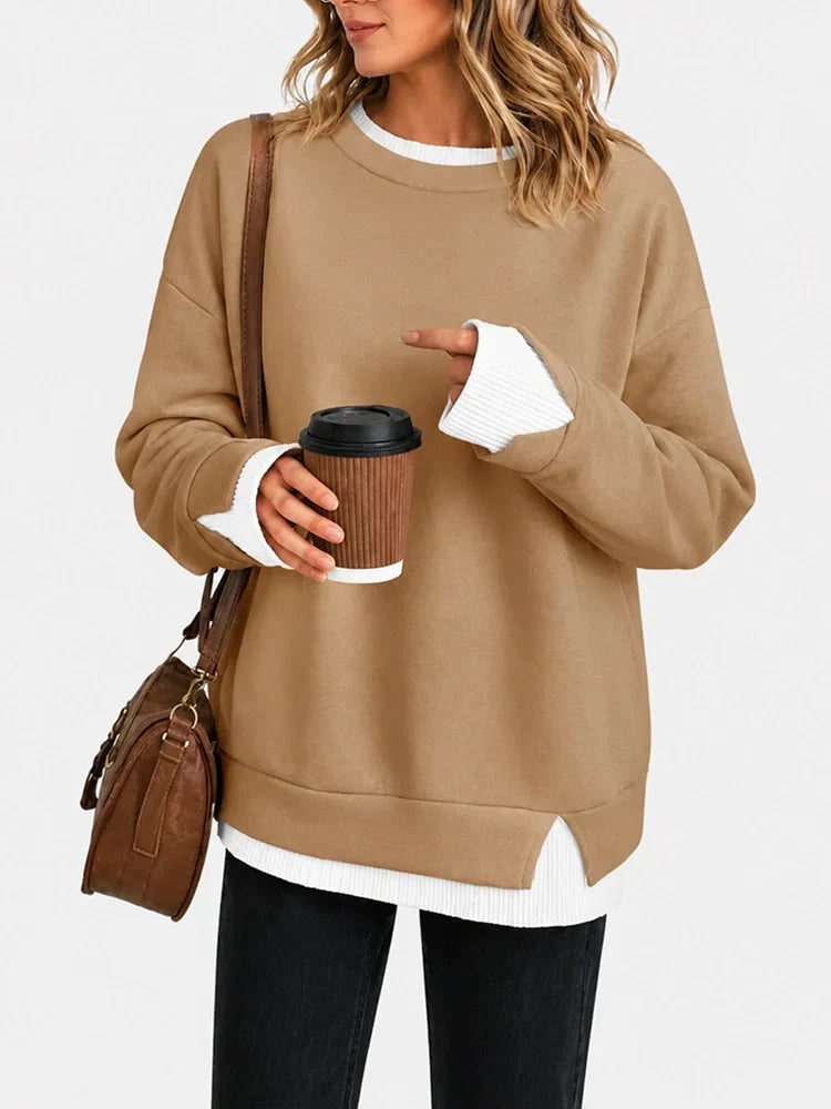 Women's Faux-Layered Oversized Crewneck Sweatshirt