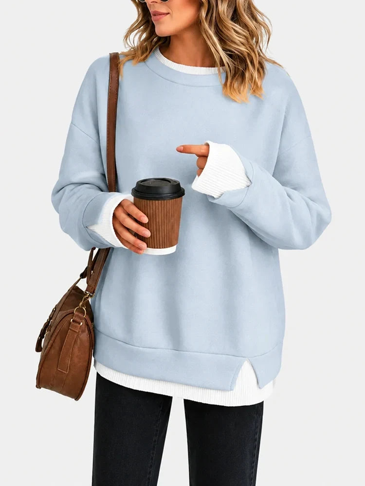 Women's Faux-Layered Oversized Crewneck Sweatshirt