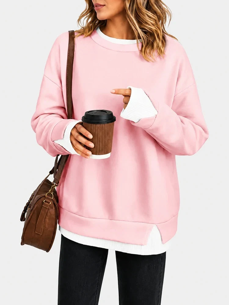 Women's Faux-Layered Oversized Crewneck Sweatshirt
