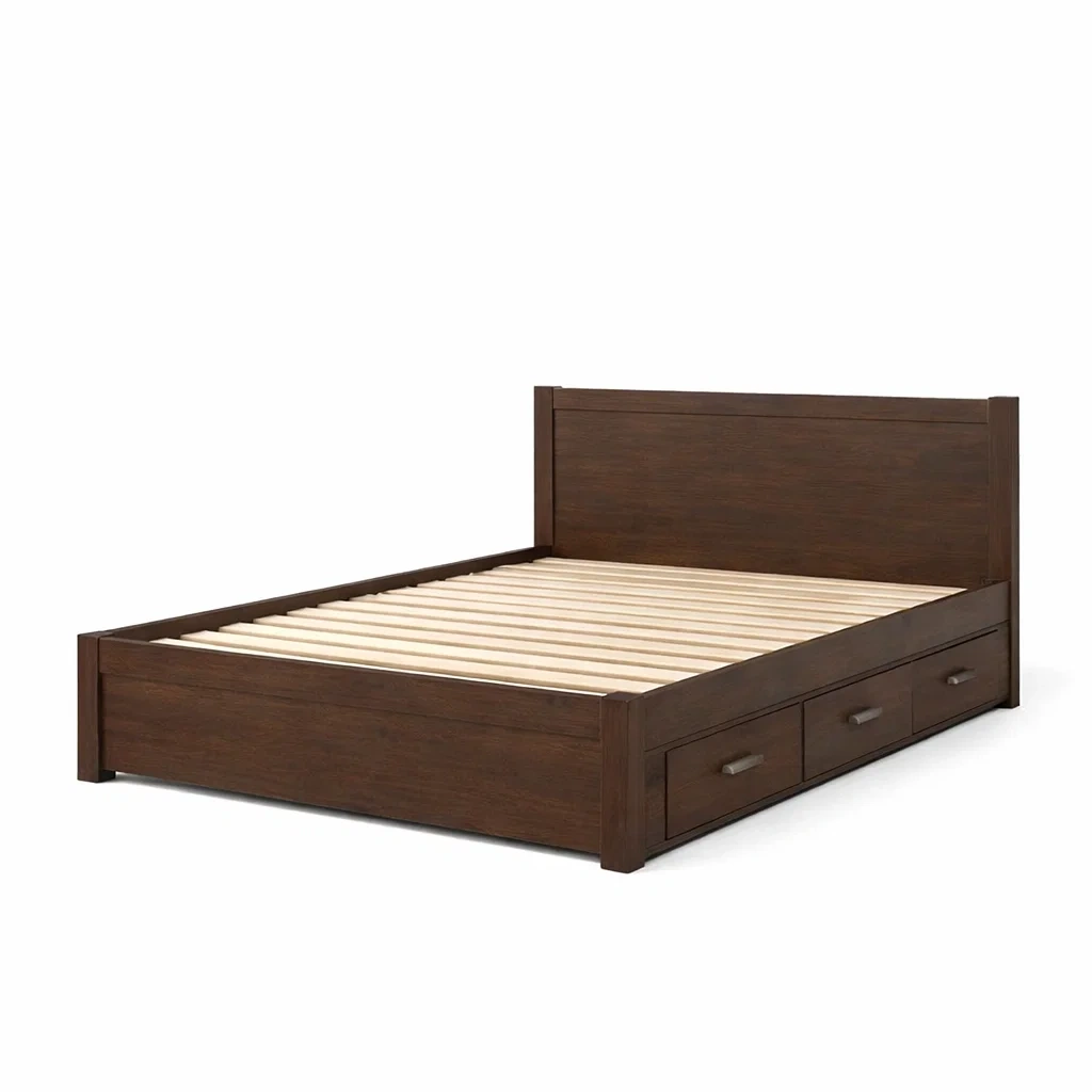 Letto contenitore matrimoniale con cassetti in legno di pino marrone scuro-COZYDREAMSPACE