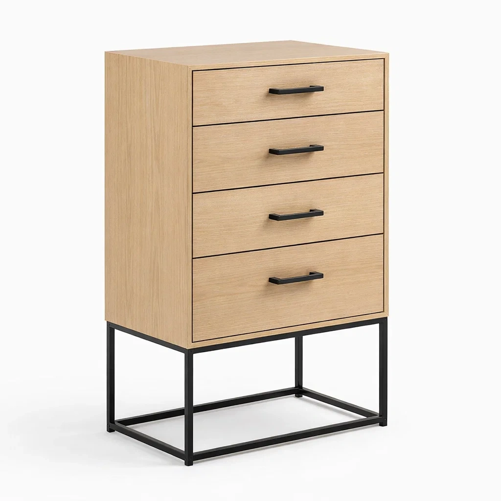 Cassettiera in legno di rovere con 4 cassetti e struttura in metallo-COZYDREAMSPACE