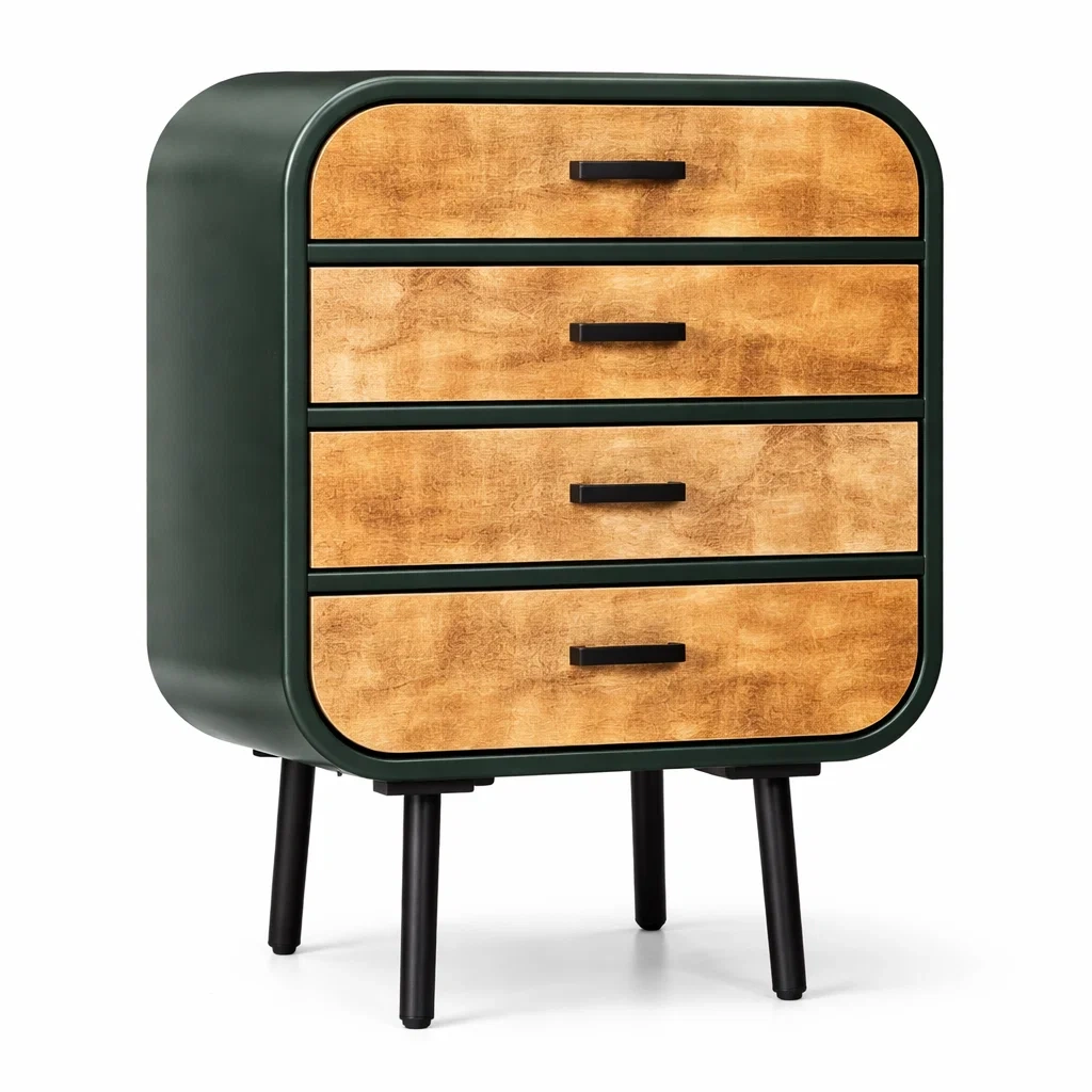 Cassettiera a 4 cassetti in MDF e metallo verde-COZYDREAMSPACE
