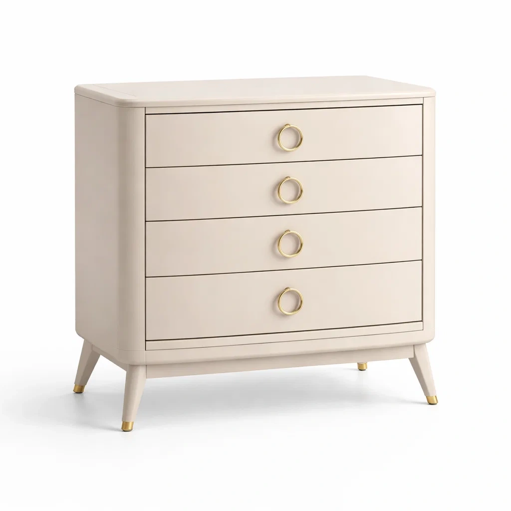 Cassettiera in legno con maniglie in metallo dorato-COZYDREAMSPACE