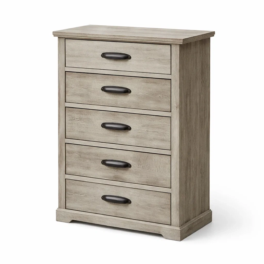Cassettiera in legno MDF con 5 cassetti grigio rovere-COZYDREAMSPACE