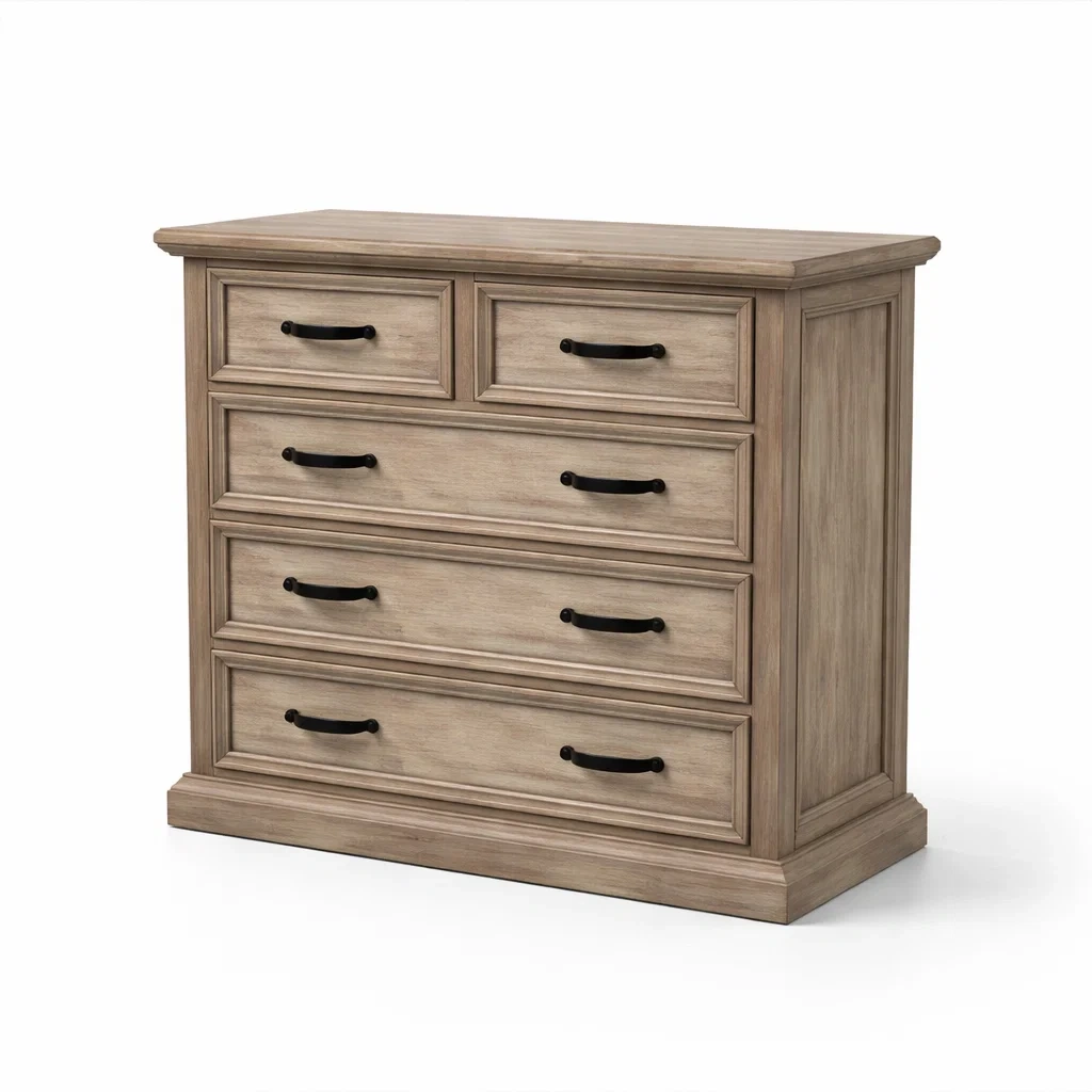 Cassettiera in legno di pino massello con 5 cassetti marrone chiaro-COZYDREAMSPACE