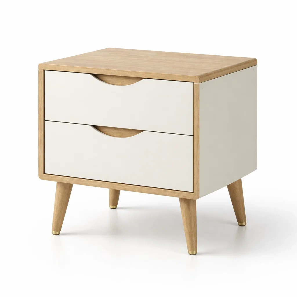 Comodino in MDF con 2 cassetti bianco e rovere-COZYDREAMSPACE