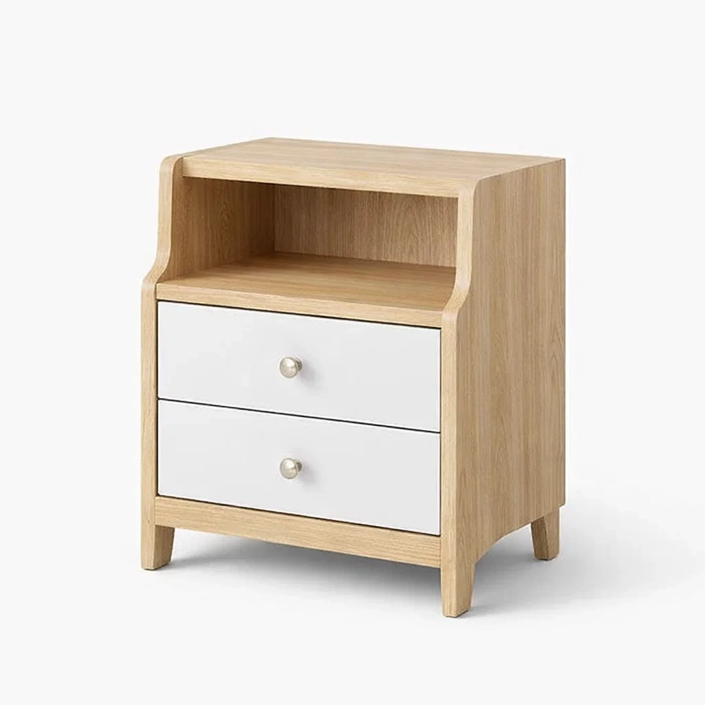 Comodino in legno con 2 cassetti rovere e bianco-COZYDREAMSPACE