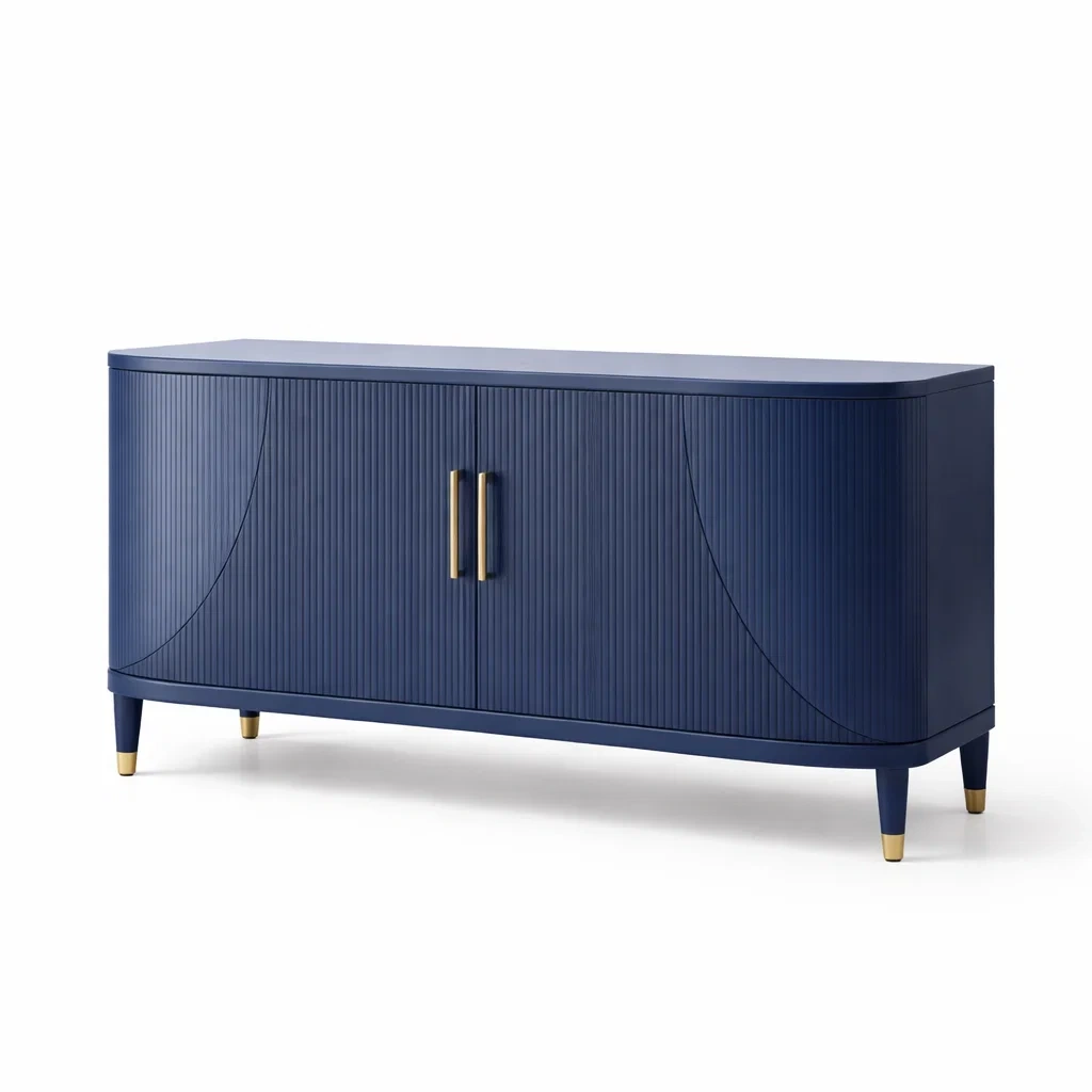 Credenza in legno MDF blu con maniglie in metallo-COZYDREAMSPACE