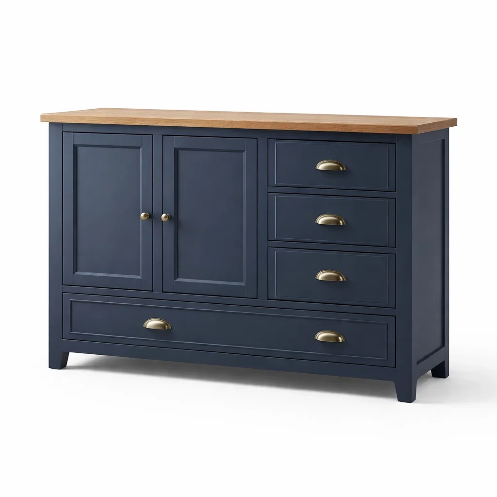 Credenza in legno blu con superficie in rovere-COZYDREAMSPACE