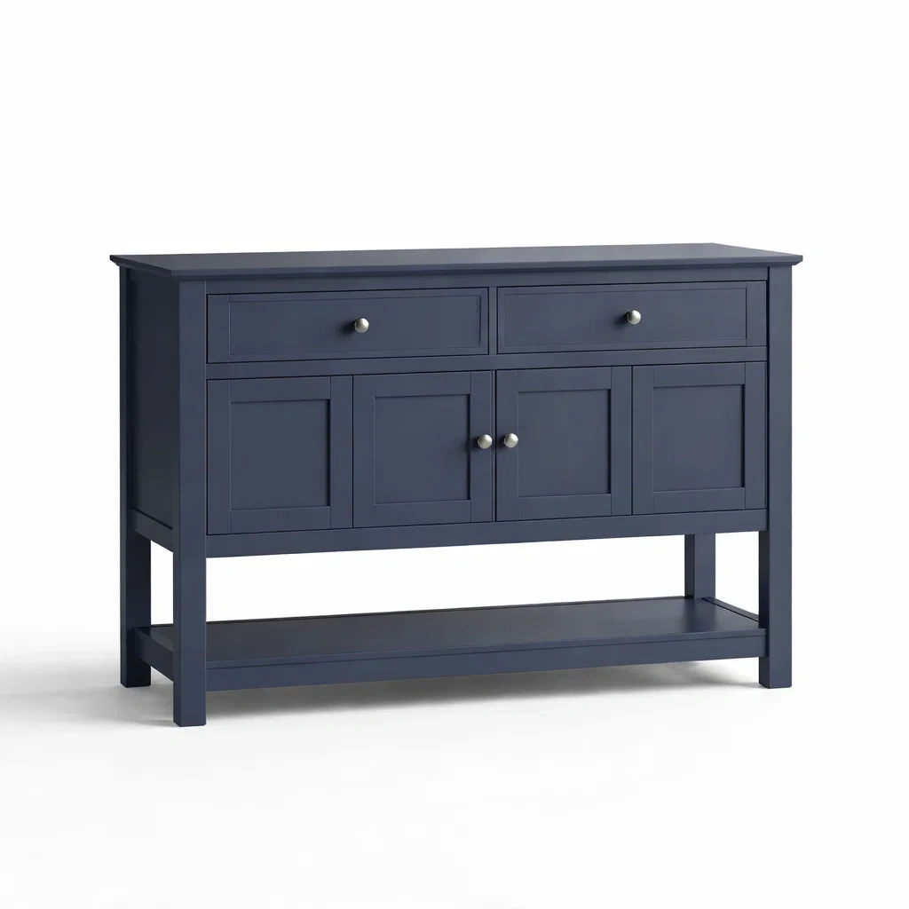 Credenza in legno MDF blu con due cassetti e tre ante-COZYDREAMSPACE