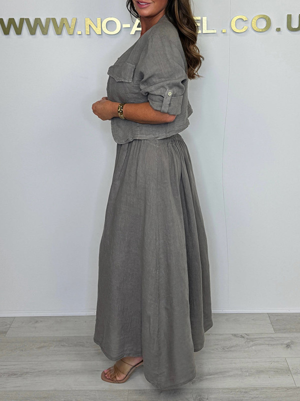 CLEARANCE🔥 Linen Smocked Dress With Over Jacket Two-piece Set