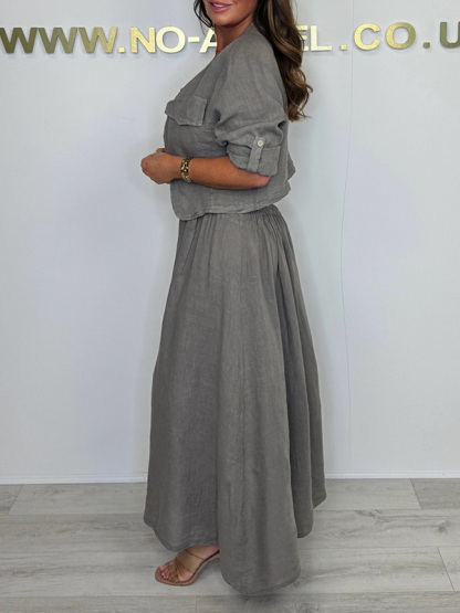 CLEARANCE🔥 Linen Smocked Dress With Over Jacket Two-piece Set