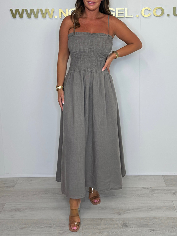 CLEARANCE🔥 Linen Smocked Dress With Over Jacket Two-piece Set