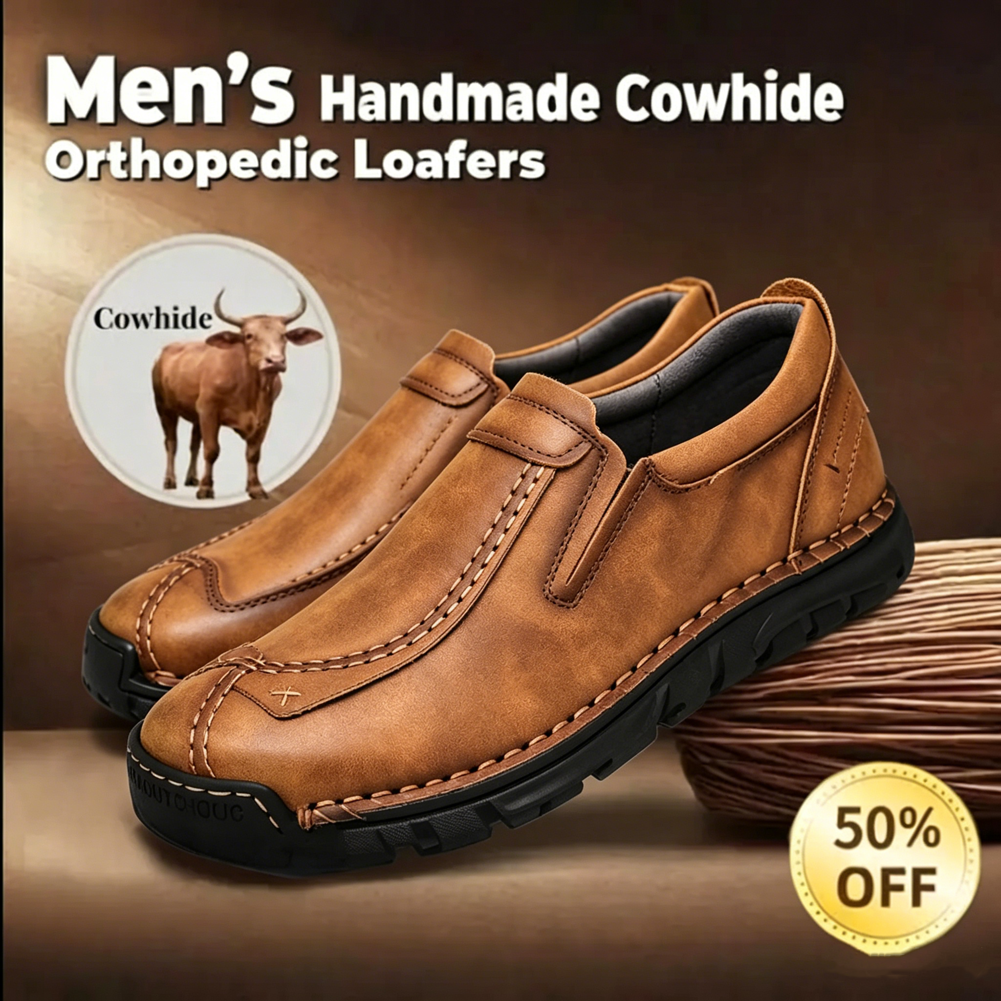 🔥LAST DAY 70% OFF🔥Men’s Vintage Hand Sewn Leather Slip On Loafers
