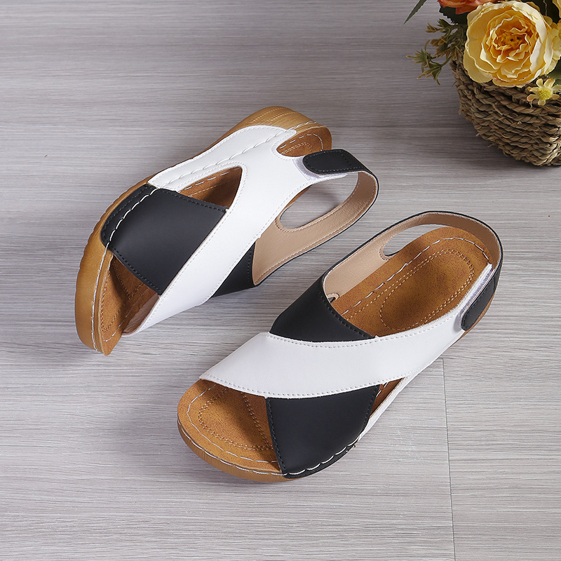 Women Platform Color Block Roman Sandals,Open Toe Beach Slides