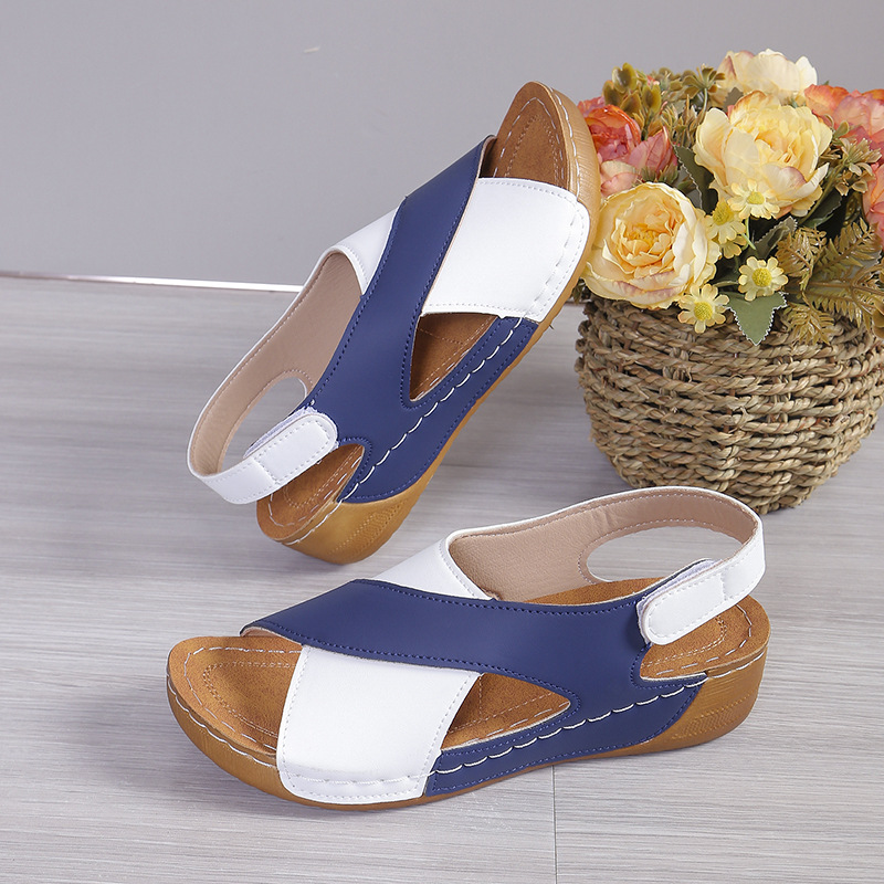 Women Platform Color Block Roman Sandals,Open Toe Beach Slides