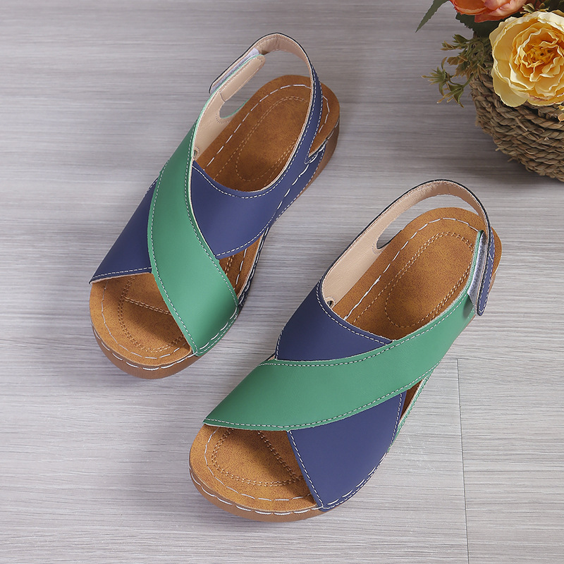Women Platform Color Block Roman Sandals,Open Toe Beach Slides