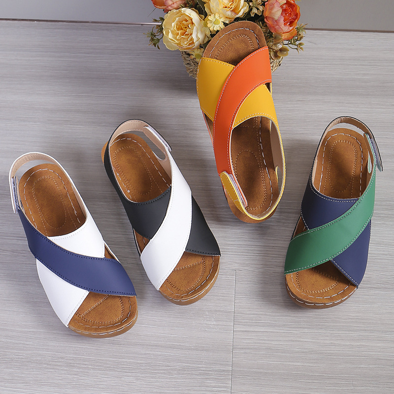 Women Platform Color Block Roman Sandals,Open Toe Beach Slides