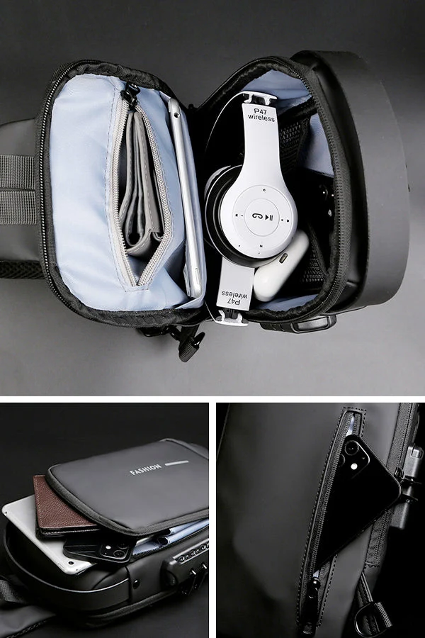 Anti-Theft Sling Bag — USB Charging Port, Water-Resistant & Combination Lock