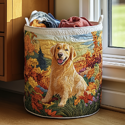 Dog Quilted Laundry Basket