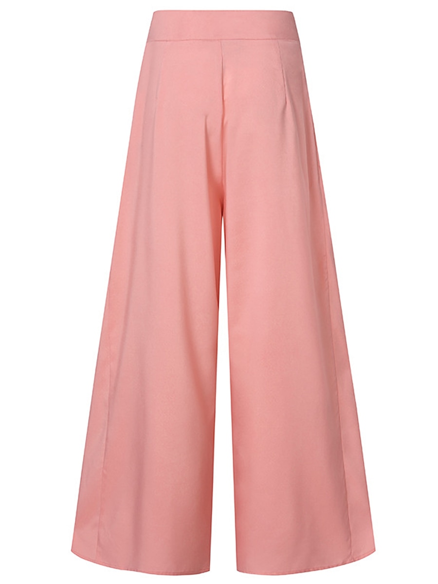 Women's Wide Leg Pants Trousers Fashion Streetwear Full Length High Waist Plain Pocket Ruched Butt Lifting High Cut Comfort Breathability Soft Micro-elastic Vacation Street Daily Camel Grey Black Pink 2026 - CHF25 –P15