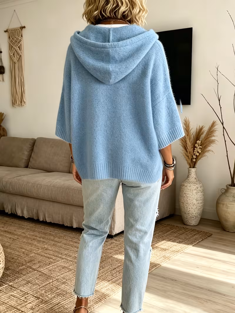 plus size womens elegant casual cute hooded sweatshirt cropped batwing sleeve short sleeve sleeve cardigan jacket knitwear plush patterned solid warm sweater powder blue 1
