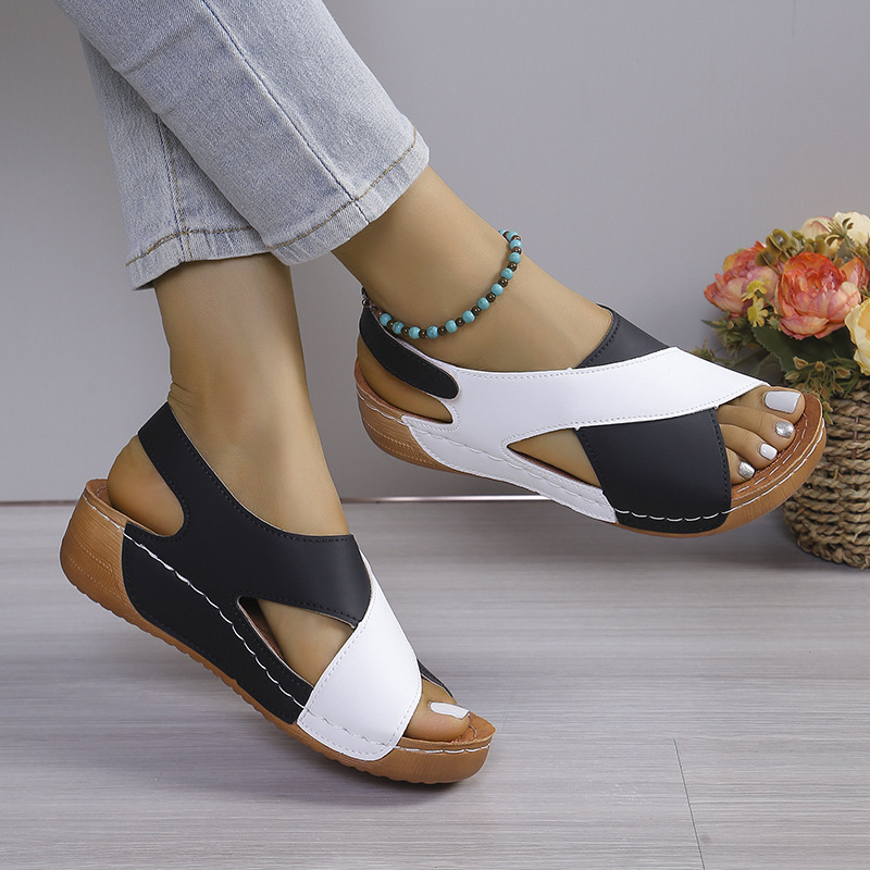 Women Platform Color Block Roman Sandals,Open Toe Beach Slides